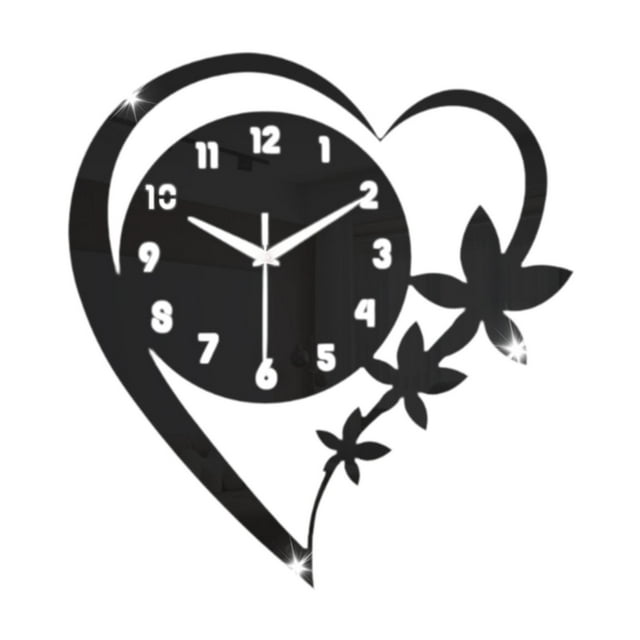 Reloj de pared con forma de corazón y flores, elegante, minimalista, versátil y sencillo, para decorar la pared. Negro