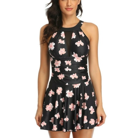 One Piece Swimdress for Women Tummy Control Swimdress Ruched Slimming Swimsuit Floral Printed Halter Bathing Suits Clearance Sale Items Cheapeast On Sale