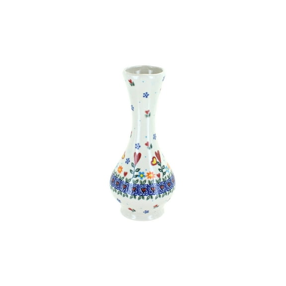 Blue Rose Polish Pottery Indoor Tabletop Hearts & Flowers Small Bud Vase