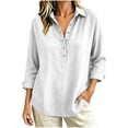 thumbnail image 2 of VBVC Women's Cotton Linen Henley Shirts , Ladies' Collared Long Sleeve Casual Blouses , Loose Fit Button Down Tunic Tops For Women, White , S-3XL, 2 of 6