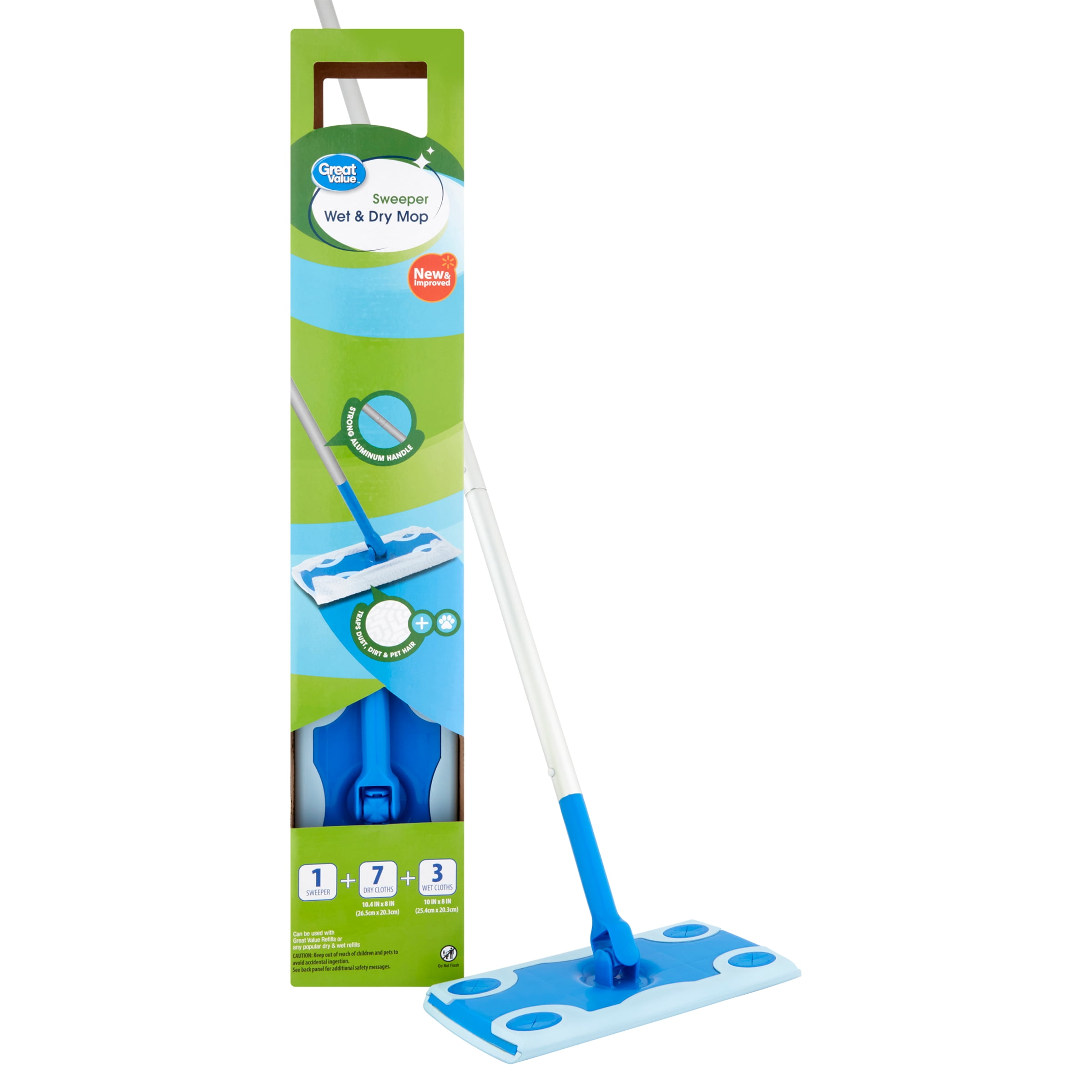 Great Value Wet & Dry Mop Sweeper Kit, (1 Mop Kit, 10 Pad Refills)