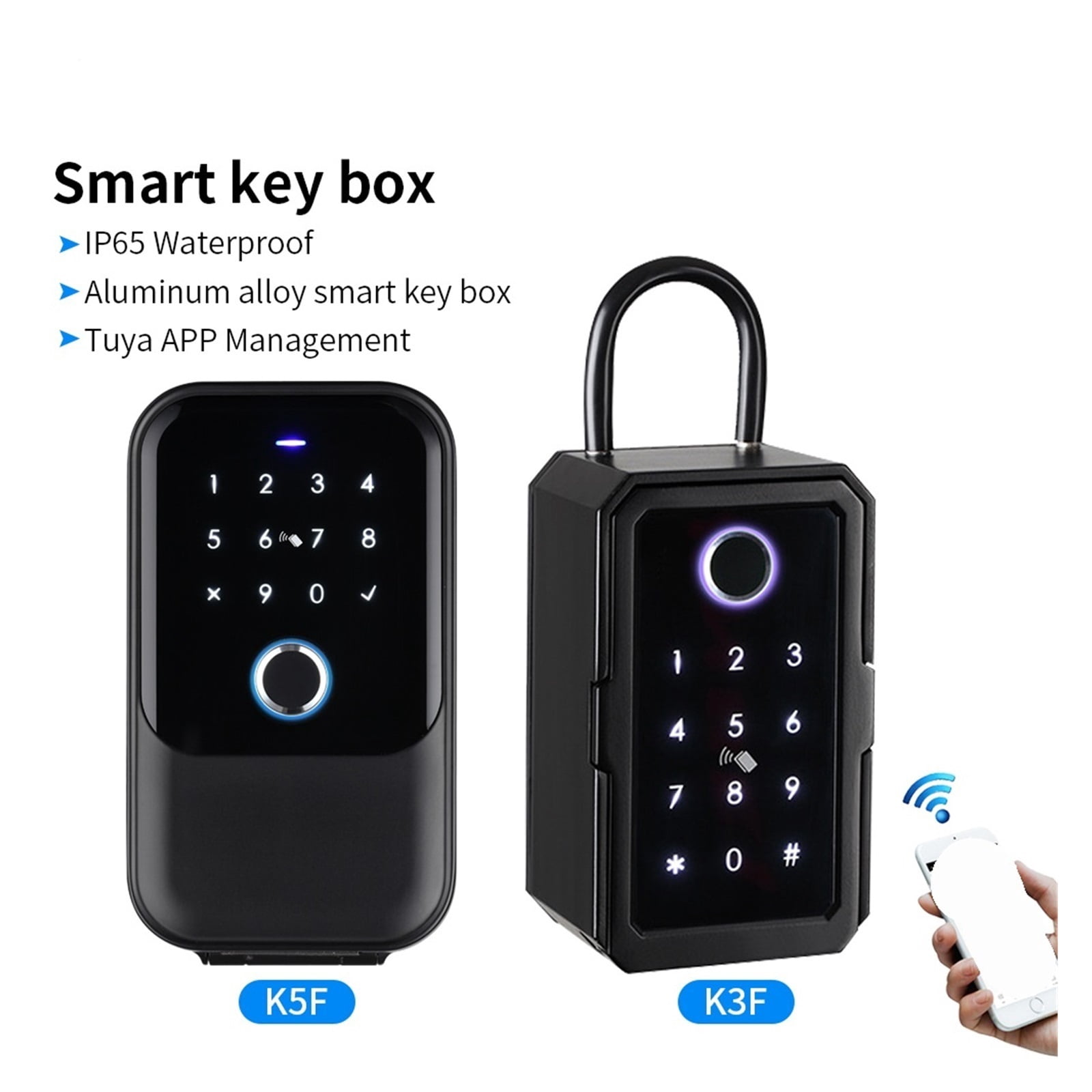 Waterproof Key Safe Fingerprint App Remote Unlock Wall Mount Security Lock Box ,House, Apartment, Office Key Storage