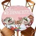 thumbnail image 2 of Round Table Cloth with Elastic Fitted Edged, Winter Snowman Santa Claus on Pink Waterproof Tablecloth for 45"-54" Tables Elk Fir Leaves Pine Tree Wipeable Indoor Table Cover for Kitchen Camping, 2 of 9