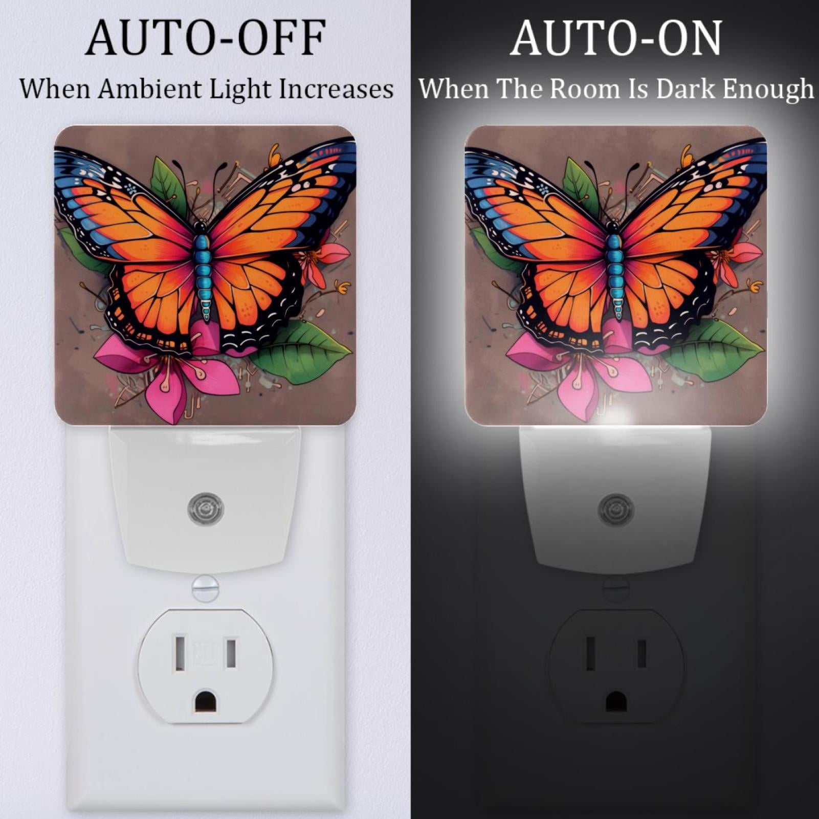 PhooArto Retro Butterfly Floral Plug in LED Night Light Auto Sensor Dusk to Dawn Decorative Night for Bedroom, Bathroom, Kitchen, Hallway, Stairs, Baby's Room, Energy Saving