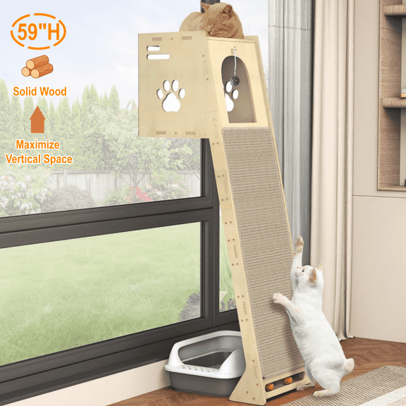 VGBYUJ Versatile Cat Tree, Space Saving Cat Tower Condo with Scratching Mat for Indoor Cats, Solid Wood