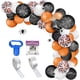 thumbnail image 1 of El kit de arco de guirnalda de globos de 109 piezas incluye globos de confeti naranja, negro y blanco con telaraña para decoración de fondo de fiesta y aula, 1 of 5