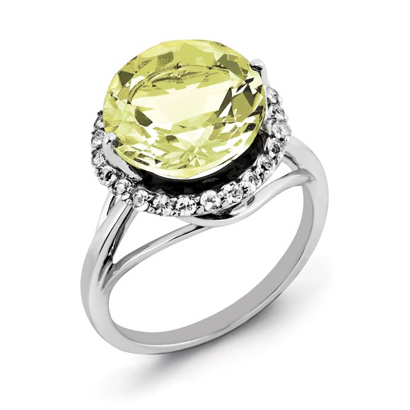 Sterling Silver Rhodium White Topaz & Lemon Quartz Ring Size 7