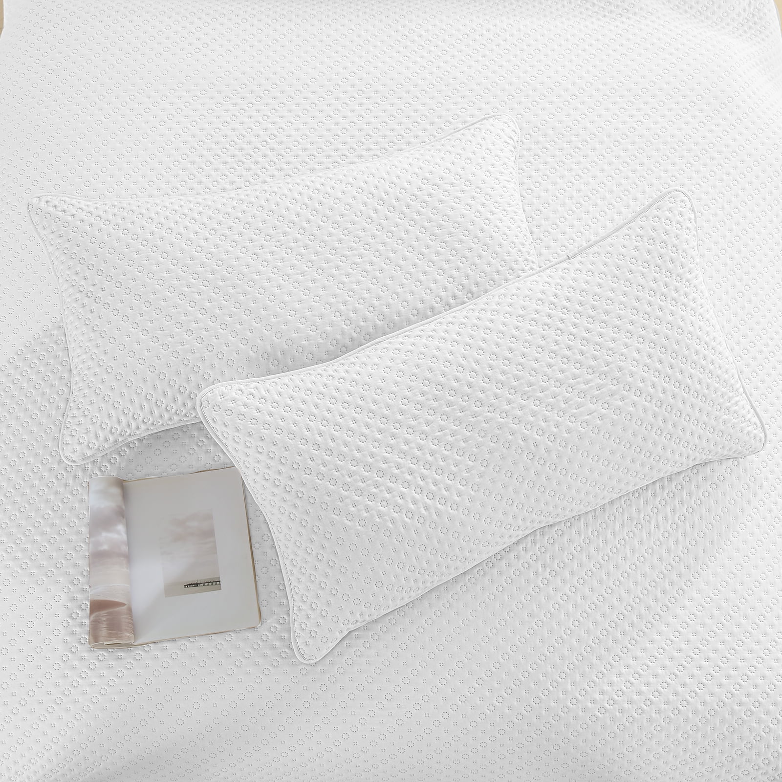 King Size Quilt Set, GREAGLE 3-Piece 120gsm Soft Warm Light Weight Ultrasonic Bedspread Reversible Comforter Velvet Bedding Set, White