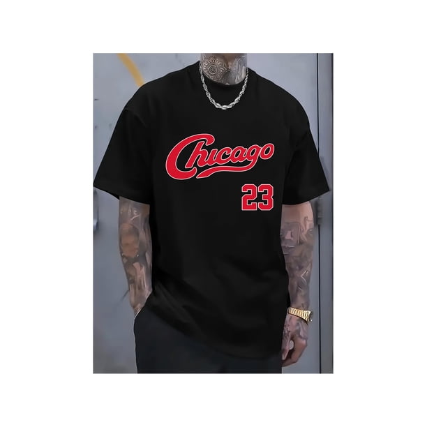 Men'S Chicago 23 Letter Print Short Sleeve T-Shirt, Comfortable Outdoor Leisure Round Neck Top