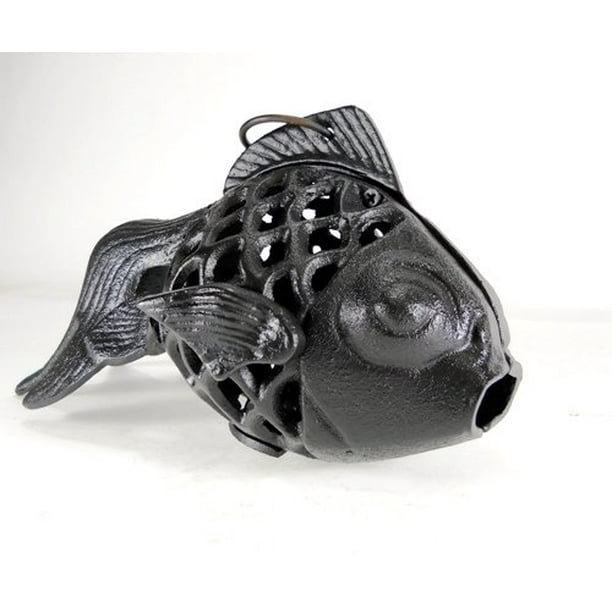 Cast Iron Goldfish Koi Candle Holder in Black