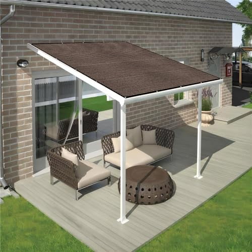 90% Sun Shades for Patios 6X 8ft Shade Fabric Sun Shade Cloth Taped Edge with Grommets Sun-Block Mesh Shade for Pergola Cover Canopy Mocha, 12 Bungee Balls