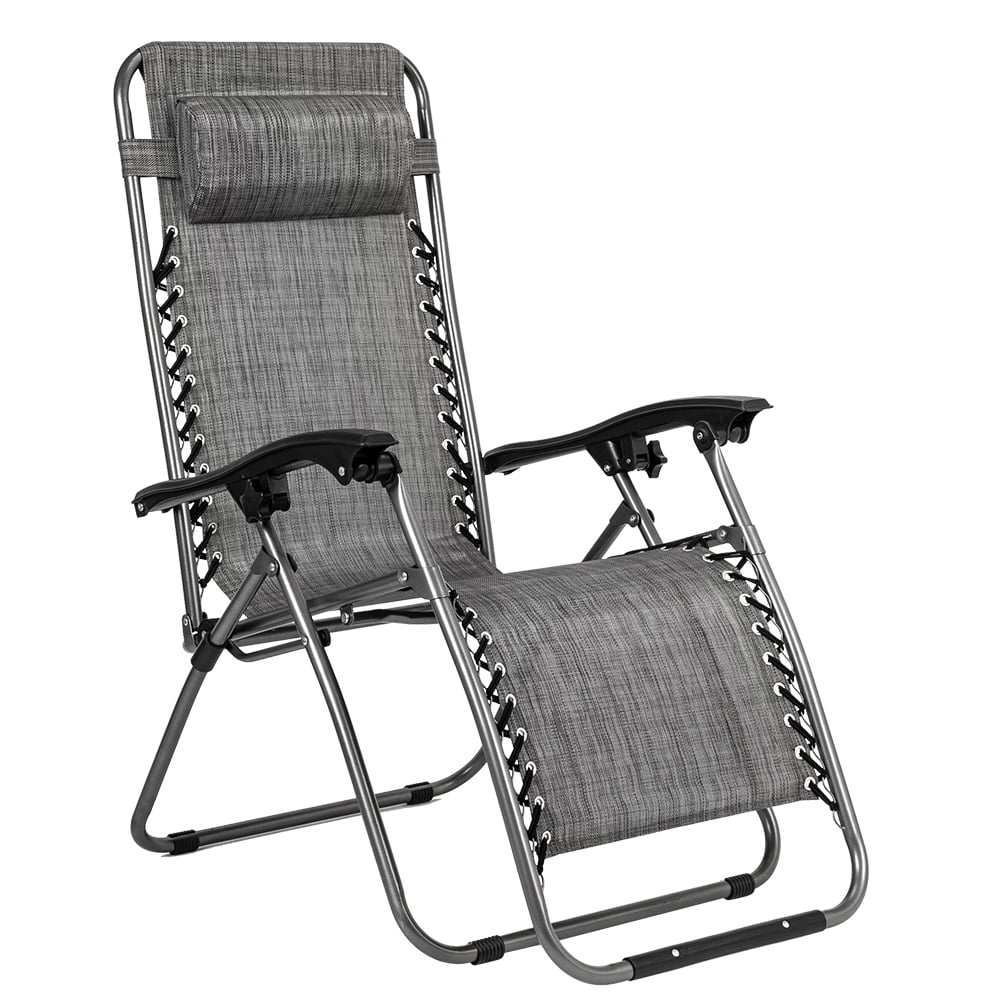 Kepooman 2Pcs Zero Gravity Chair Lounge Chair Table Set, Portable Folding Chairs for Sun Bath, Lawn & Patio Chair, Folding Beach Chair with Detachable Cup Holder, Gray