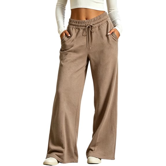 Women's High Waist Drawstring Wide Leg Sweatpants with Pockets Summer Loose Casual Lounge Trousers