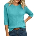 thumbnail image 5 of WULMLEO Women's Cable Knit Sweaters Crewneck Three Quarter Sleeve Soft Pullover Tops Light Blue 2XL, 5 of 5