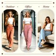 thumbnail image 3 of Women's Elastic Waist Loose Casual Pants, Solid Color Long Trousers with Pockets for Daily Home | TruBelle,Light Blue S, 3 of 9