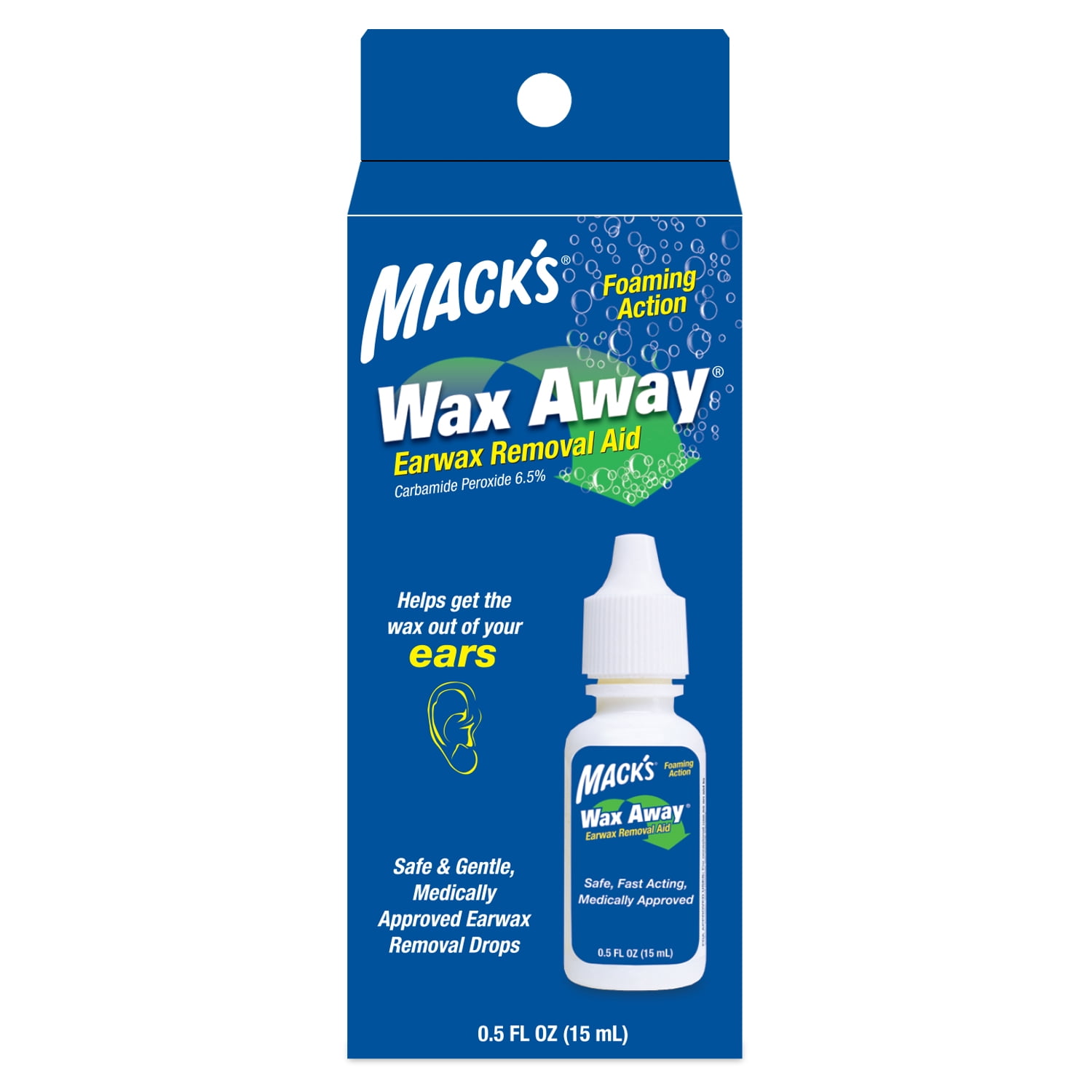 Mack's Wax Away Ear Wax Removal Aid 0.5 FL OZ Ear Drops with Foaming
