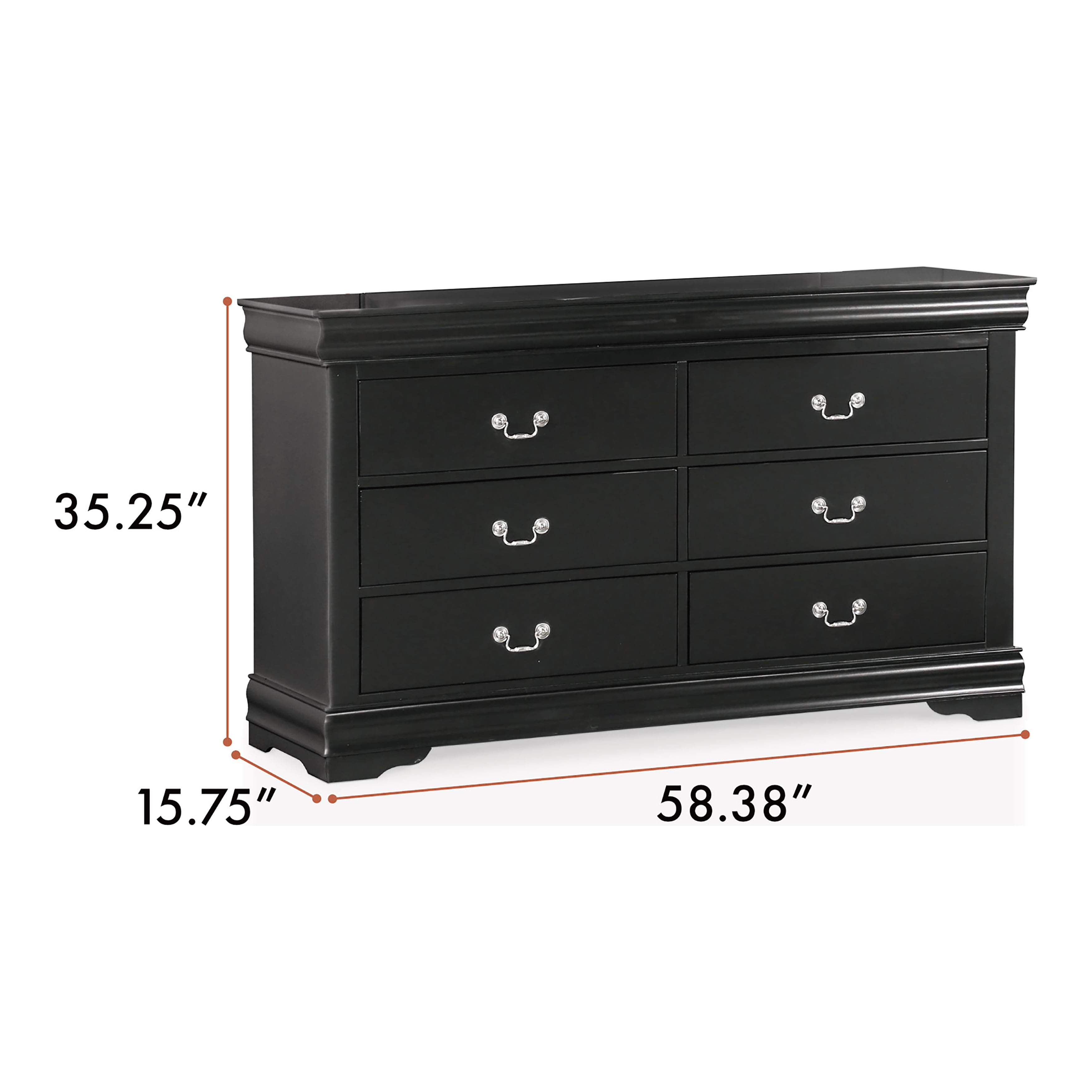 Furniture of America Vrai 6-Drawer Solid Wood Black Dresser