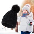 thumbnail image 2 of Clearance! Baberdicy Kids Winter Hat Toddler Knitted Pom Beanie Hat Cotton Lined Faux Cap Baby Girls Boys Hat Black, 2 of 5