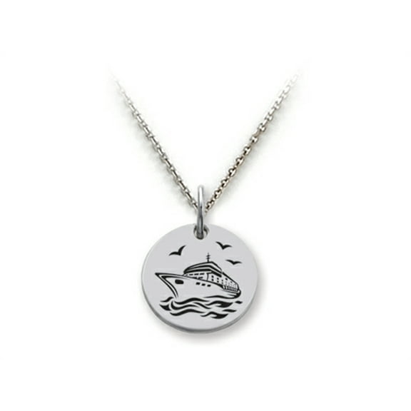 Stellar White� 925 Sterling Silver Cruise Ship Disc Pendant Necklace - Chain Included