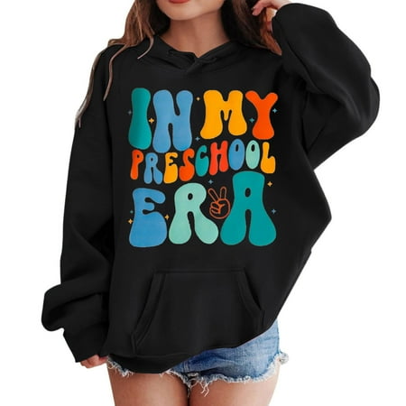 

Hoodies for Girls 12-14 Kids Girls Sports Shirt Boy Girl First Day of School Casual Hoodie Pullover in My Preschool Shirt Kindergarten Hooded Sweatshirt Suitable Girls Boys Fitting Tops C-Black 160