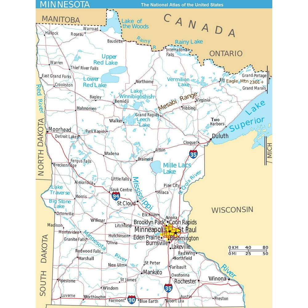 Large detailed map of Minnesota state with roads and major cities20