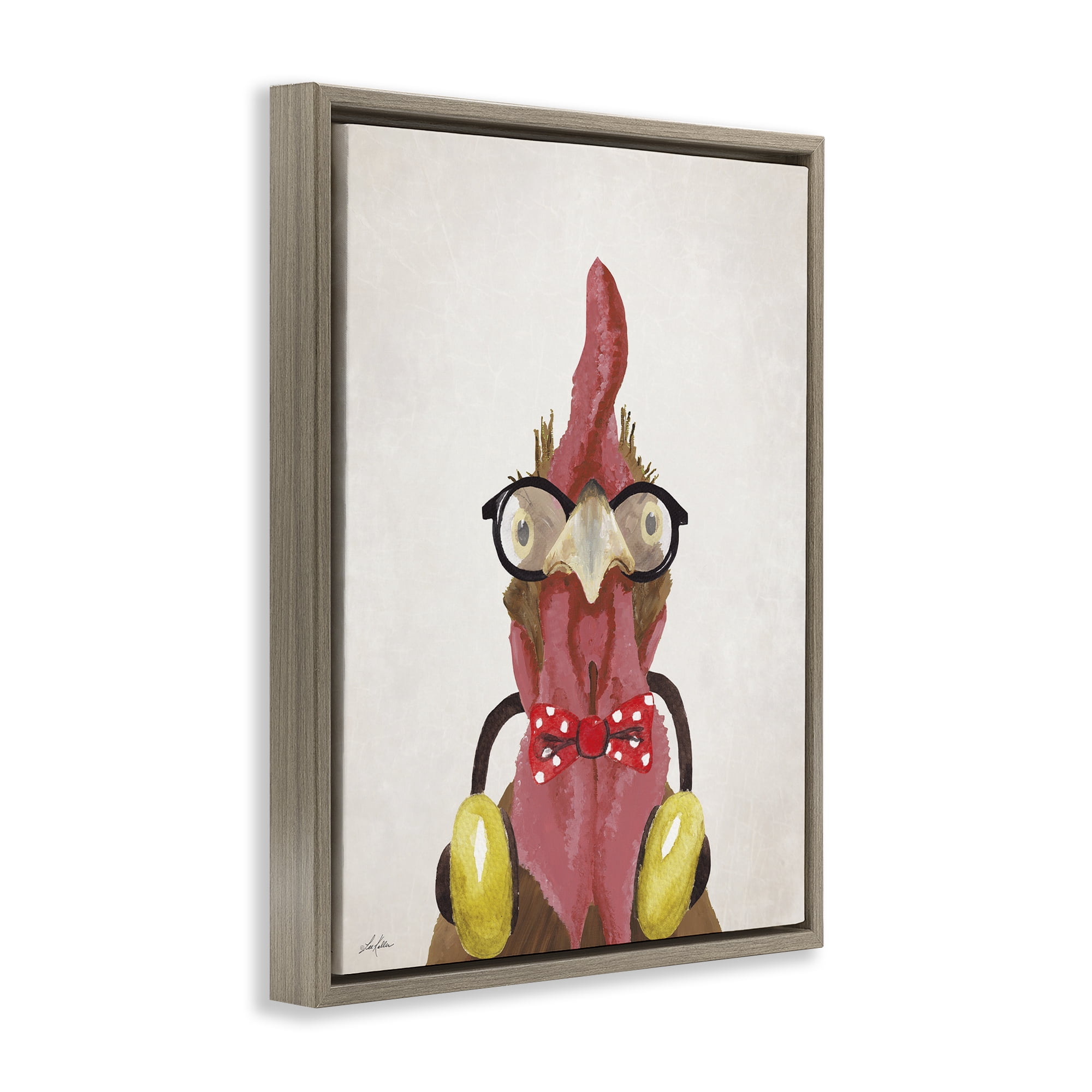 Stupell Industries Hipster Bird & Headphones Animals & Insects Painting Brown Floater Framed Canvas Art Print Wall Art, 25 x 31