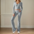 thumbnail image 2 of Conjunto de entrenamiento de 2 piezas para mujer: top corto de manga larga y pantalones de yoga con vuelta, conjunto de fitness a juego, 2 of 5