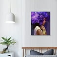 thumbnail image 4 of JEUXUS  African American Wall Art Purple Flower on Black Women Head Vintage Canvas Art Modern Abstract Girl Picture Home Wall Decor for Bedroom Living Room, Framed Ready to Hang  16x20 in, 4 of 5