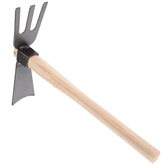 Hoe and Cultivator Garden Rake, Hand Tiller with Wooden Handle, Sharp Hoe Blade & Sturdy 3 Claw Tiller, Heavy Duty Dual Headed Tools for Digging, Loosening Soil, Weeding