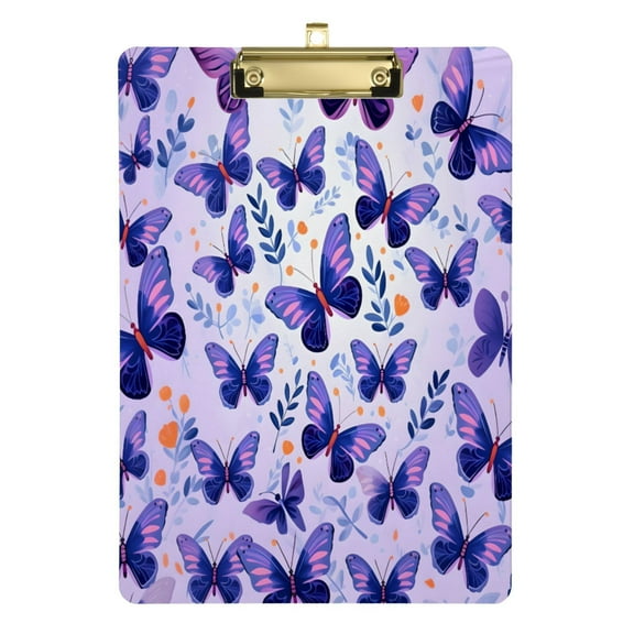 Acrylic Clipboards Butterflies in Purple A4 Standard Size Clipboard 12.5" X 9" Clip Board for Office School Teacher Women Men