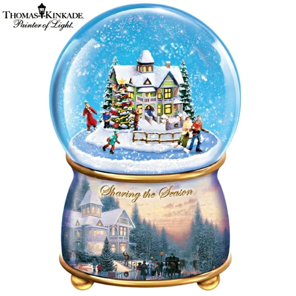 The Bradford Exchange Sharing the Season Thomas Kinkade Holidays in Motion Snowglobe Collection Issue # 2 Hand-Painted Rotating Sculptural Christmas decoration 5.75-inches