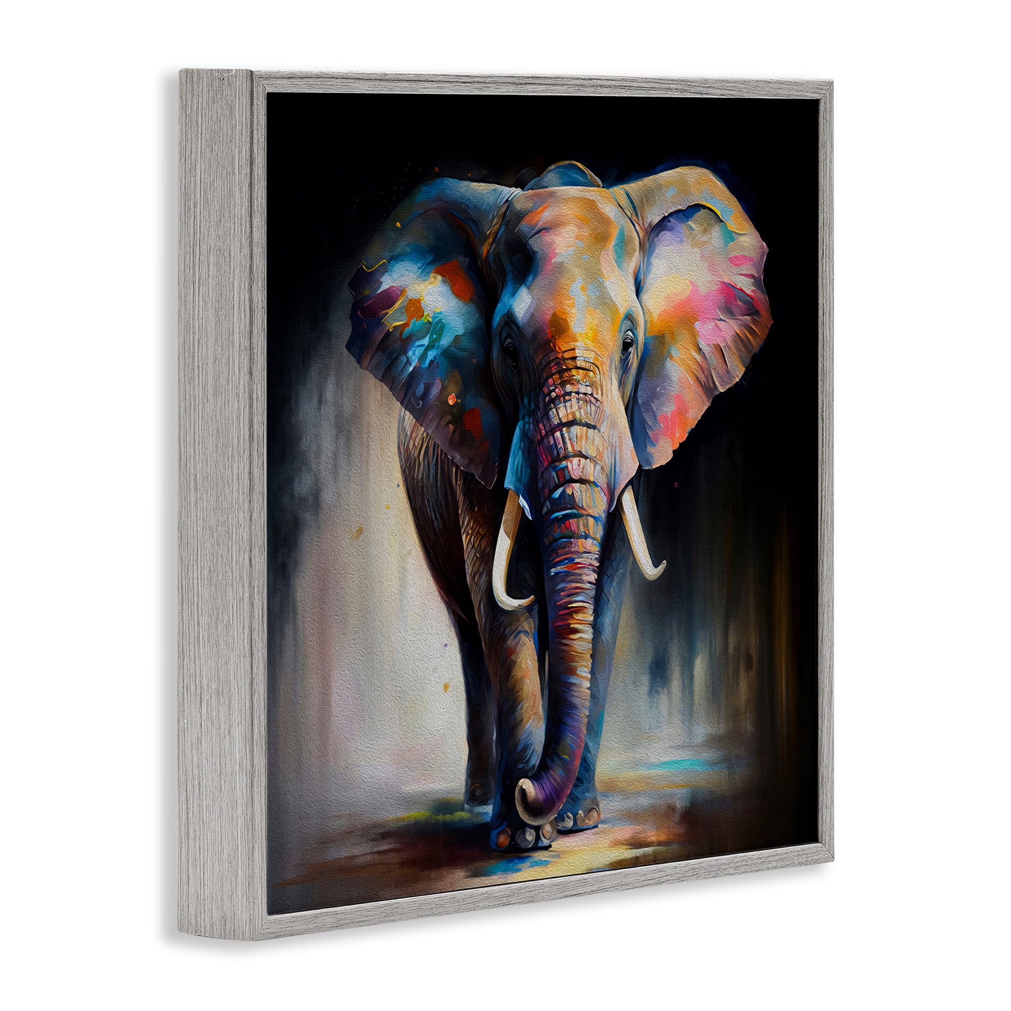 Stupell Industries Stepping Elephant in Shadow Animals & Insects Painting Gray Framed Art Print Wall Art, 17 x 17