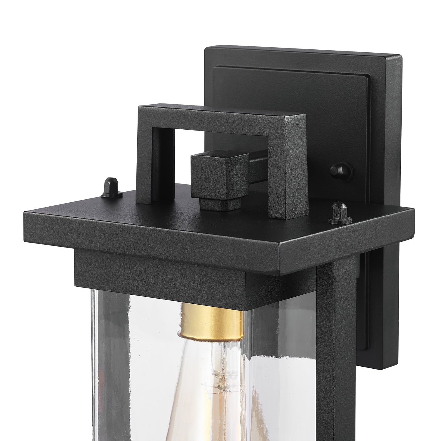 Globe Electric 1-Light Matte Black Outdoor Hardwired Wall Sconce with Brass Accent and Clear Seeded Glass Shade