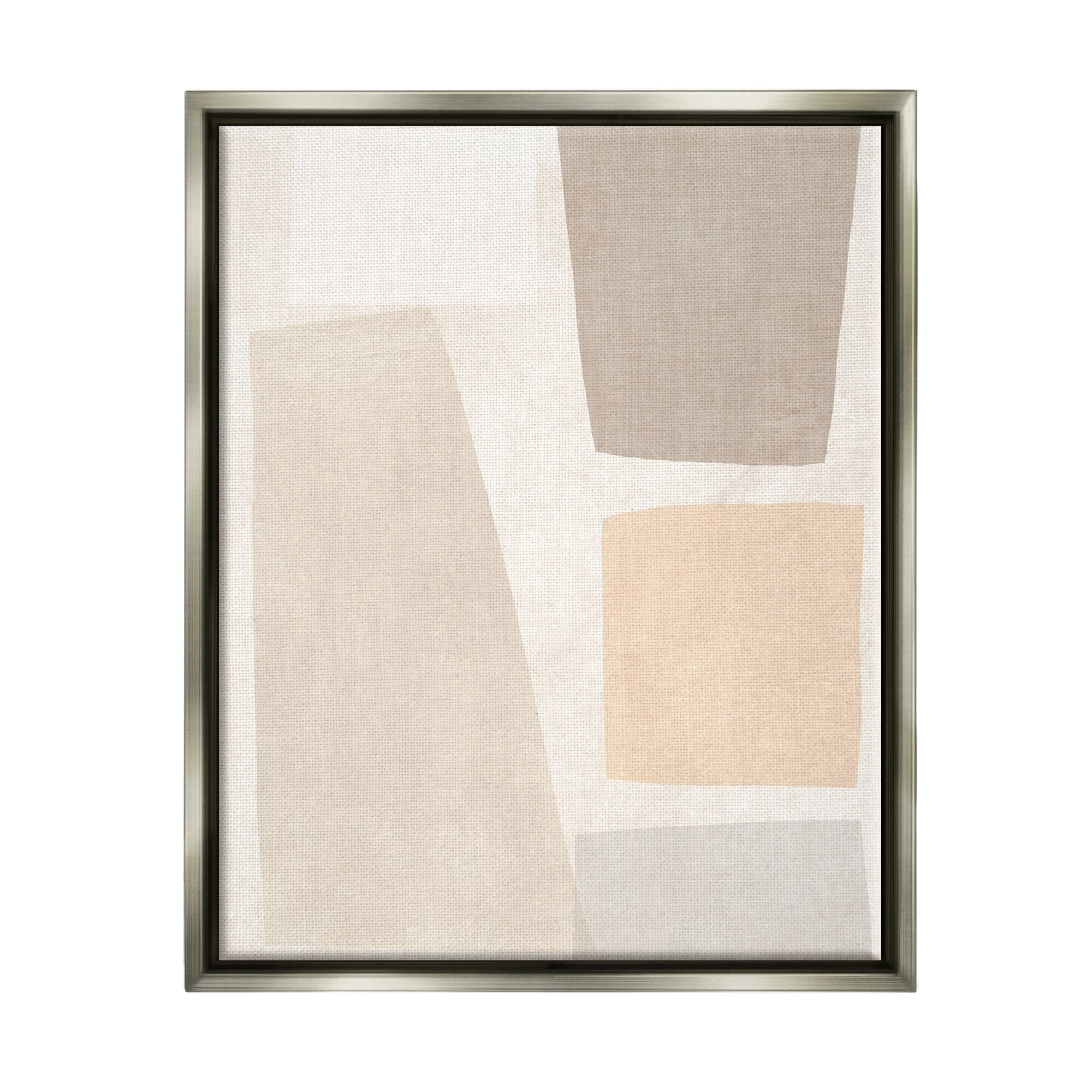 Stupell Industries Geometric Abstract Collage Blocked Neutral Brown Shapes Luster Gray Framed Floating Canvas Wall Art, 24x30, by June Erica Vess
