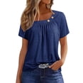 thumbnail image 2 of DENGDENG Summer Tops for Women 2024 Trendy Short Sleeve Fashion Button Square Neck Blouses Cute Petite Tops Shirts Dressy Tunic Tees 2024 Blue M, 2 of 8