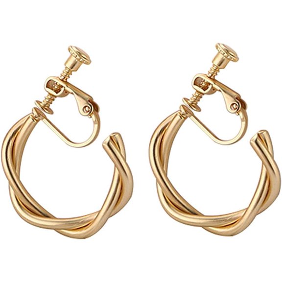 Gold Color C Shape Clip on Hoop Earrings Women Fashion Statement Ear Cuff Earrings Charm Ear Clip