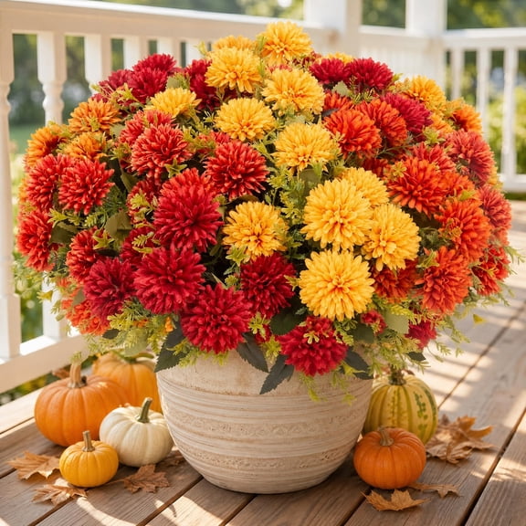 AcerichFad Artificial Fall Chrysanthemums Flowers, 12 Bundles Autumn Faux Fake Silk Mums Flowers Plant Fall Decorations for Home Outdoor Yard Garden Porch Patio Autumn Decor