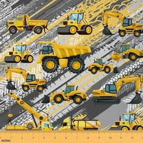Feelyou Yellow Tractor Child Fabric by the Yard 1 Yard, Construction Vehicle Room Decor Fabric by the Yard, Truck Car Fabric for Sewing, Luxury Bedroom Decor