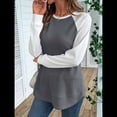 thumbnail image 4 of Tops Casuales de Punto Gofre con Cuello Redondo y Larga con Bloques de Color para Mujer Gris S, 4 of 10