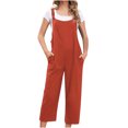 thumbnail image 3 of QATAINLAV Jumpsuits for Women Summer Linen Bib Overalls Loose Fit Wide Leg One Piece Pants Casual Sleeveless Rompers with Pockets Lightning Sales Red L, 3 of 6