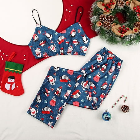 

Zedker Night Gowns For Adult Women Womens Robes Long Women s Christmas Colored Pajamas Suspenders Vest Trousers Satin Printed Women s Home Clothes Clearance