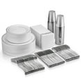 thumbnail image 2 of 350 piece silver dinnerware set ~ 100 silver plastic plates ~ 50 silver plastic silverware ~ 50 silver plastic cups ~ 50 linen like silver paper napkins, 50 guest disposable silver dinnerware set, 2 of 7
