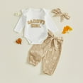 thumbnail image 2 of Ulanda Newborn Baby Girl Outfits Daddys Girls Ruffle Romper Pants Headband Set Infant Fall Winter Clothes Long Sleeve Top and Pants 3 Pieces Outfits (Khaki, 18-24 Months), 2 of 5