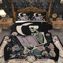 Homewish Gothic Western Skeleton Bedding Comforter Set for Teen, Mystic Jungle Flower Twin Comforter Sets, Stars Starry Sky Reversible Bedding Set, Microfiber Bedroom Decor, 2pcs