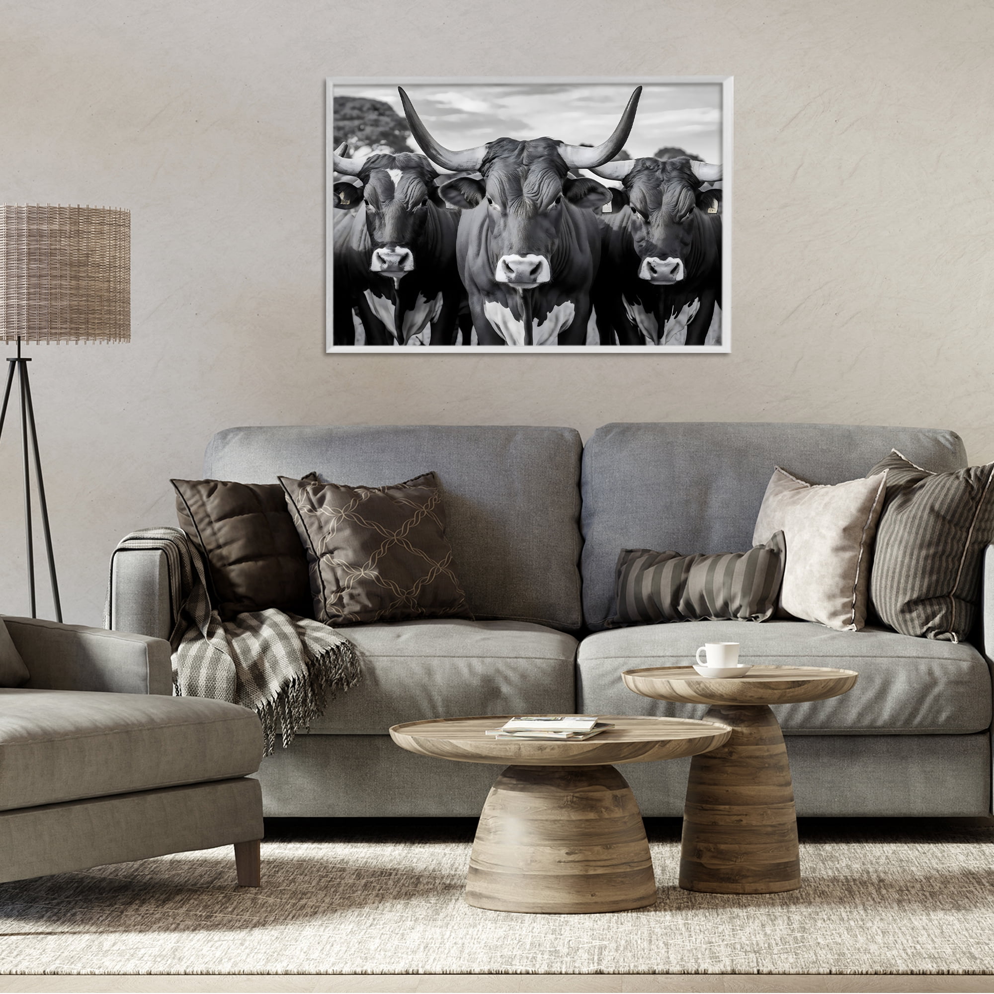 Stupell Industries Three Longhorns in a Row White Framed Giclee Art, design by Creative Studio