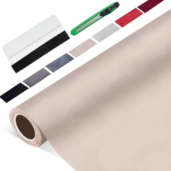 AUQ Suede Wrap for Car Interior 16" X 59" - Beige Self Adhesive Suede Fabric,Easy Peel Suede Interior Wrap for Car & Home Decor
