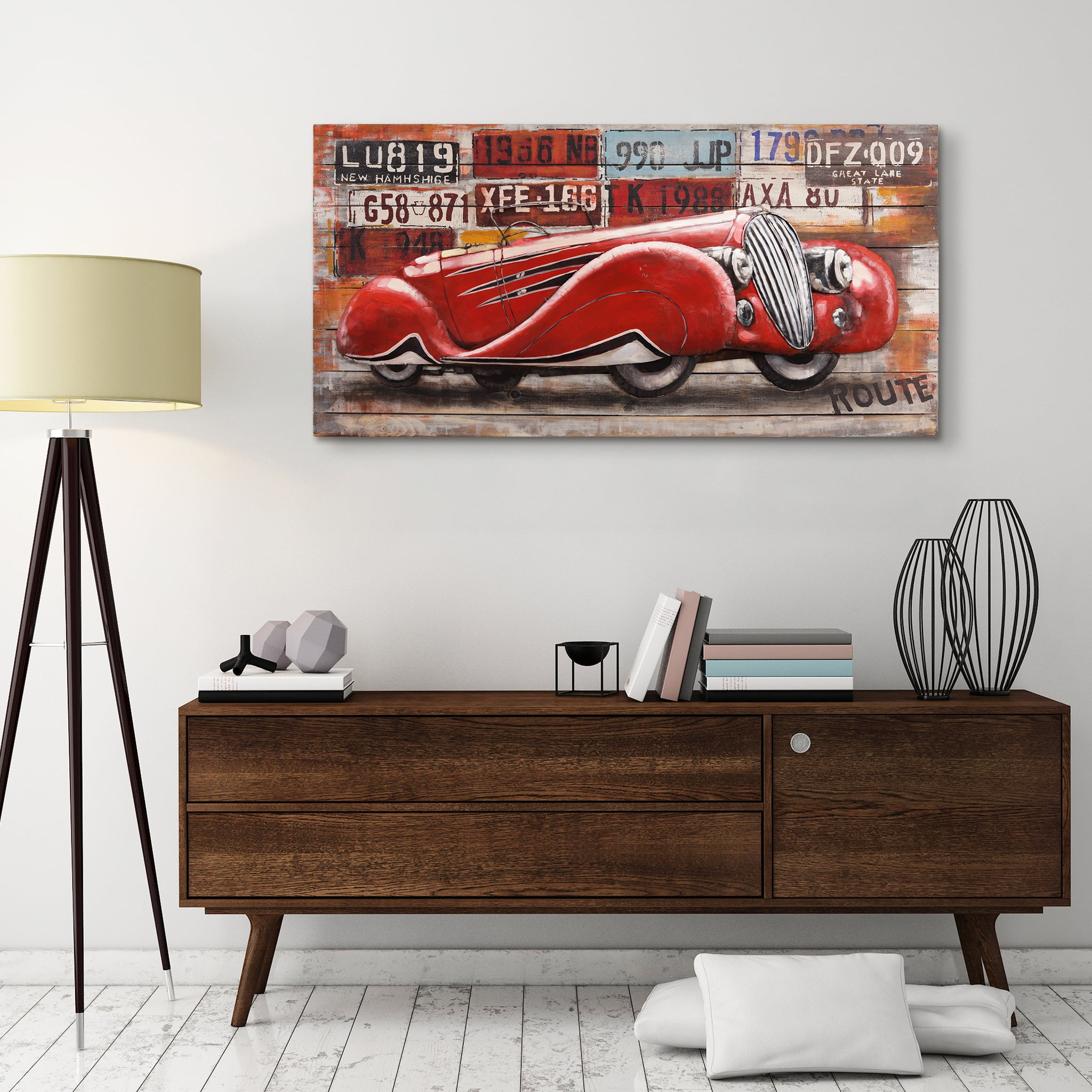 Empire Art Direct Jaguar XK120 Handed Painted 3D Metal Wall Sculpture on Slatted Solid Wood Wall Art, 48" x 24" x 2.8", Ready to Hang