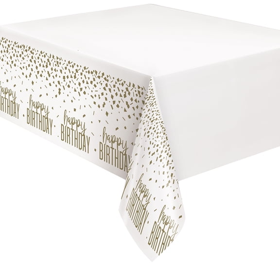 Confetti Gold Birthday Plastic Party Tablecloth, 84 x 54in