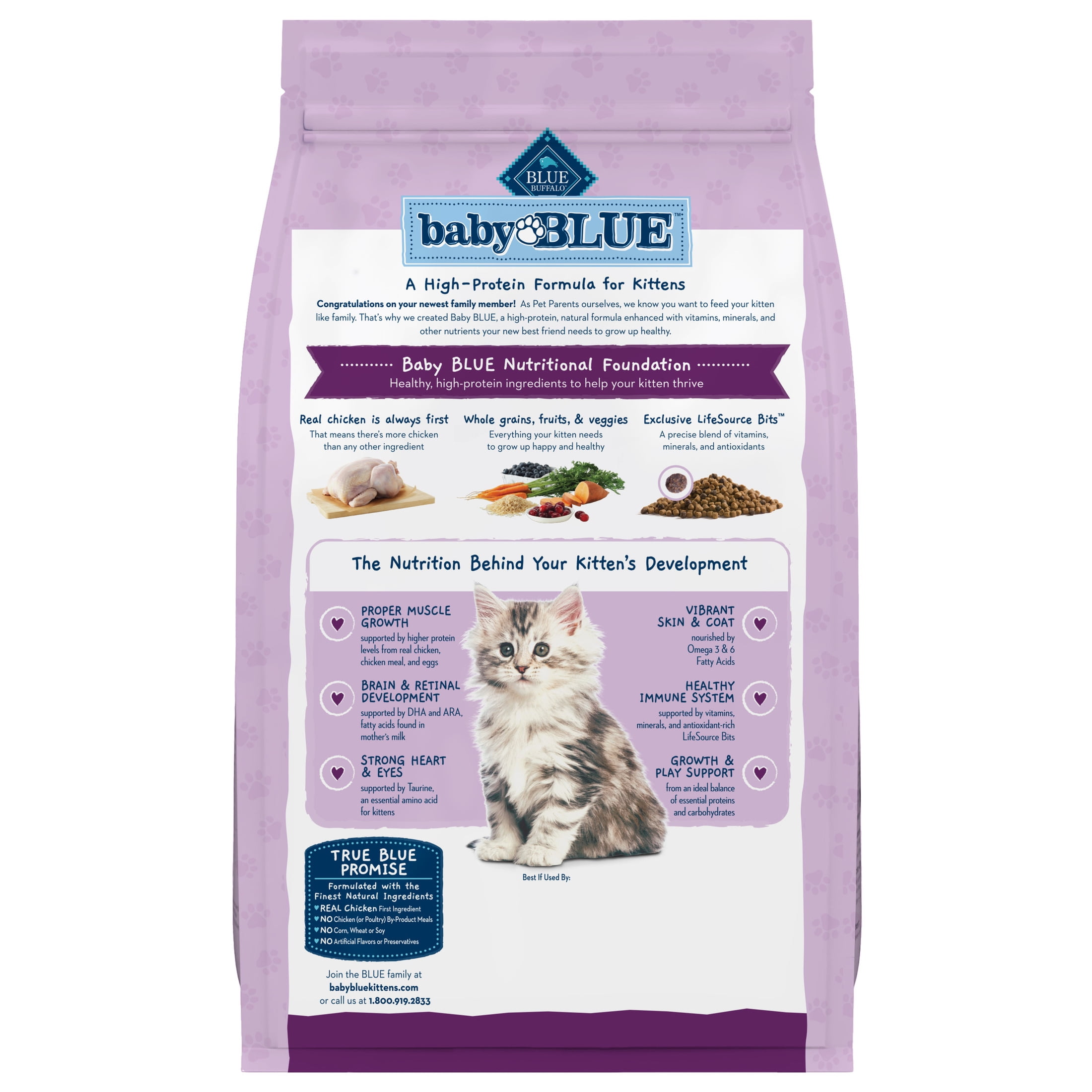Blue Buffalo Baby BLUE Healthy Growth Kitten Dry Food, Chicken and Brown Rice, 5-lb Bag