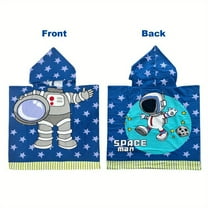 100% Cotton Hooded Towel for Toddlers 2-6 Years Boys Girls Kids Bath Pool Beach Towel Soft Absorbent Beach Poncho (Astronaut Blue)